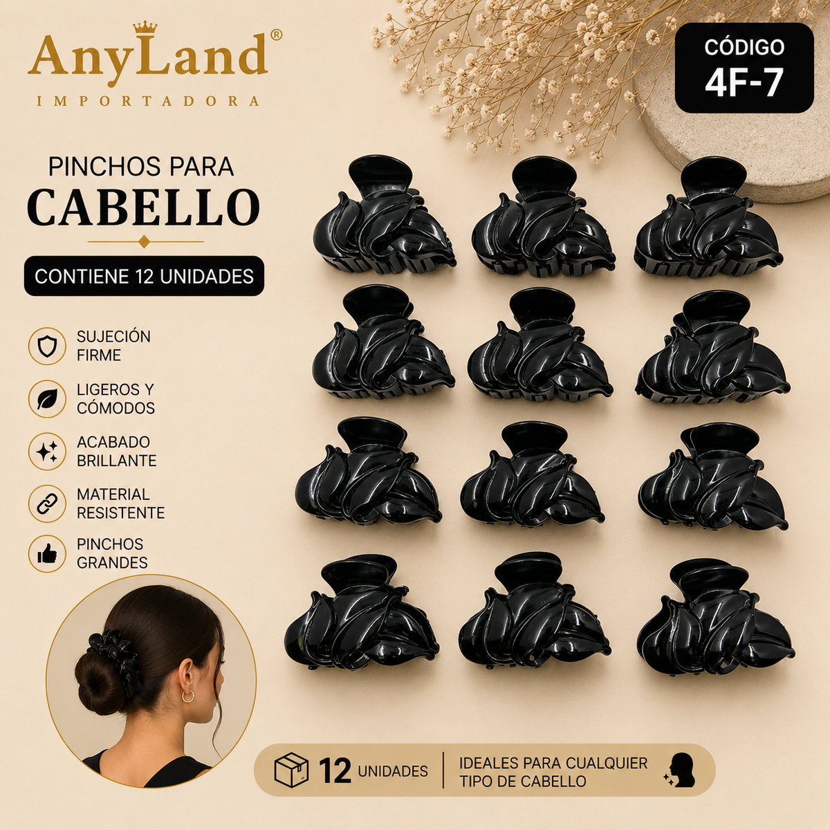 Pinchos negro grande x 12 unidades (4F-7)
