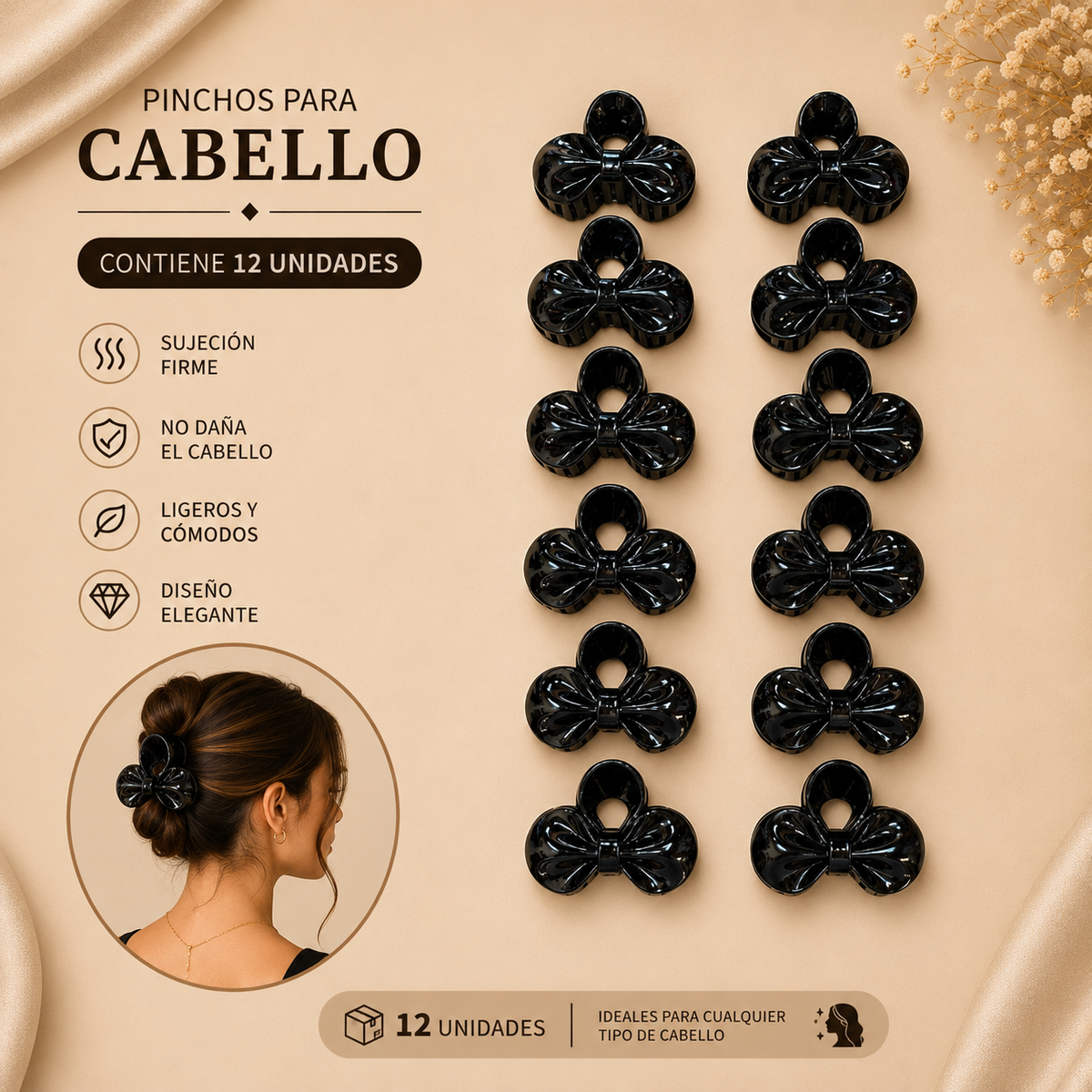 Pinchos negro grande x 12 unidades (4F-9)