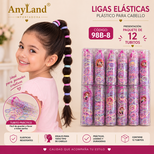 Ligas elasticas plásticas peq. suave en tubo para cabello X 12 tubitos (98B-8)