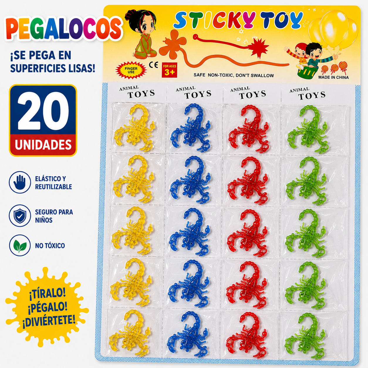 Pegaloco de animales colores x20 unid. (74F-12)