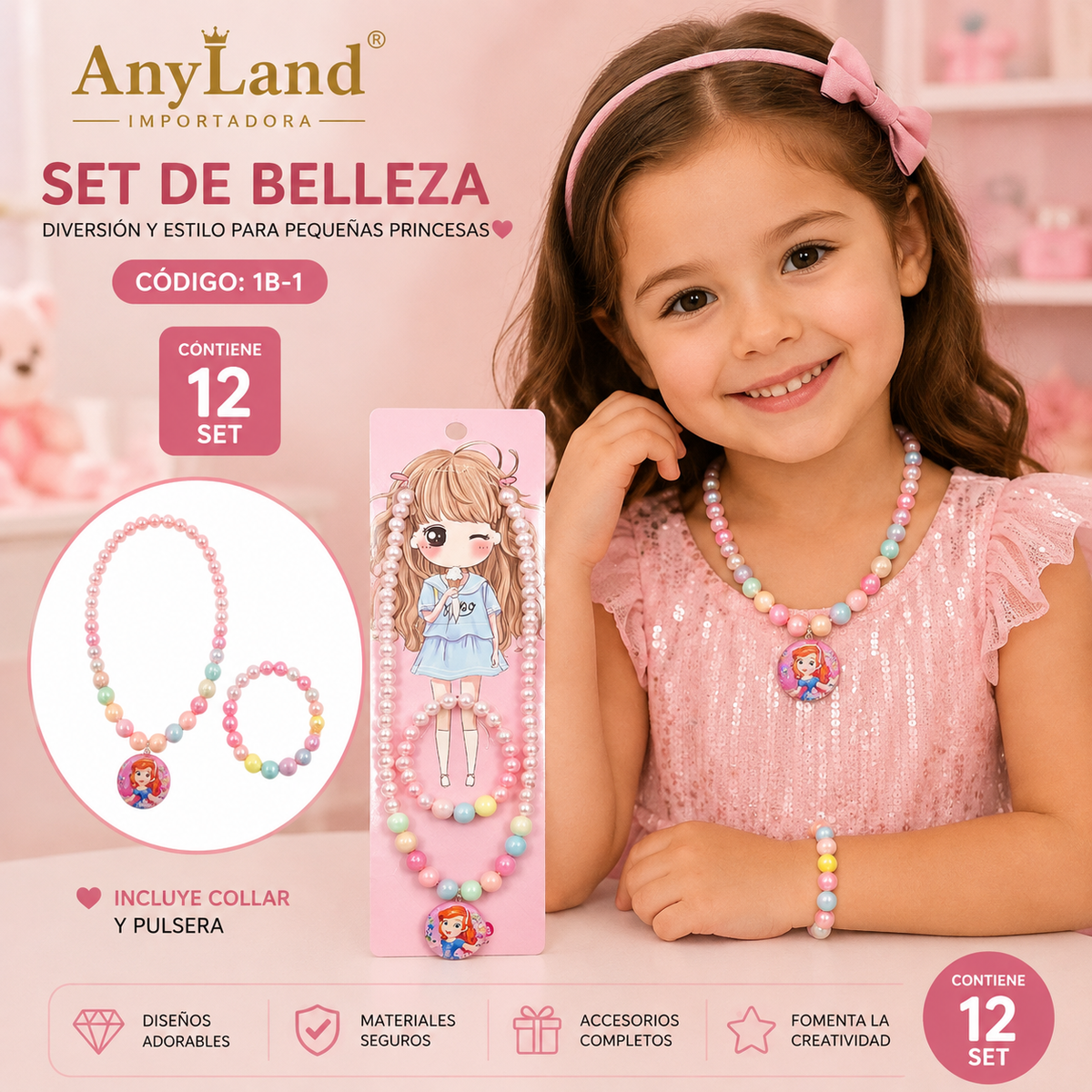 Set de cadena y pulsera x 12 set (1B-1)