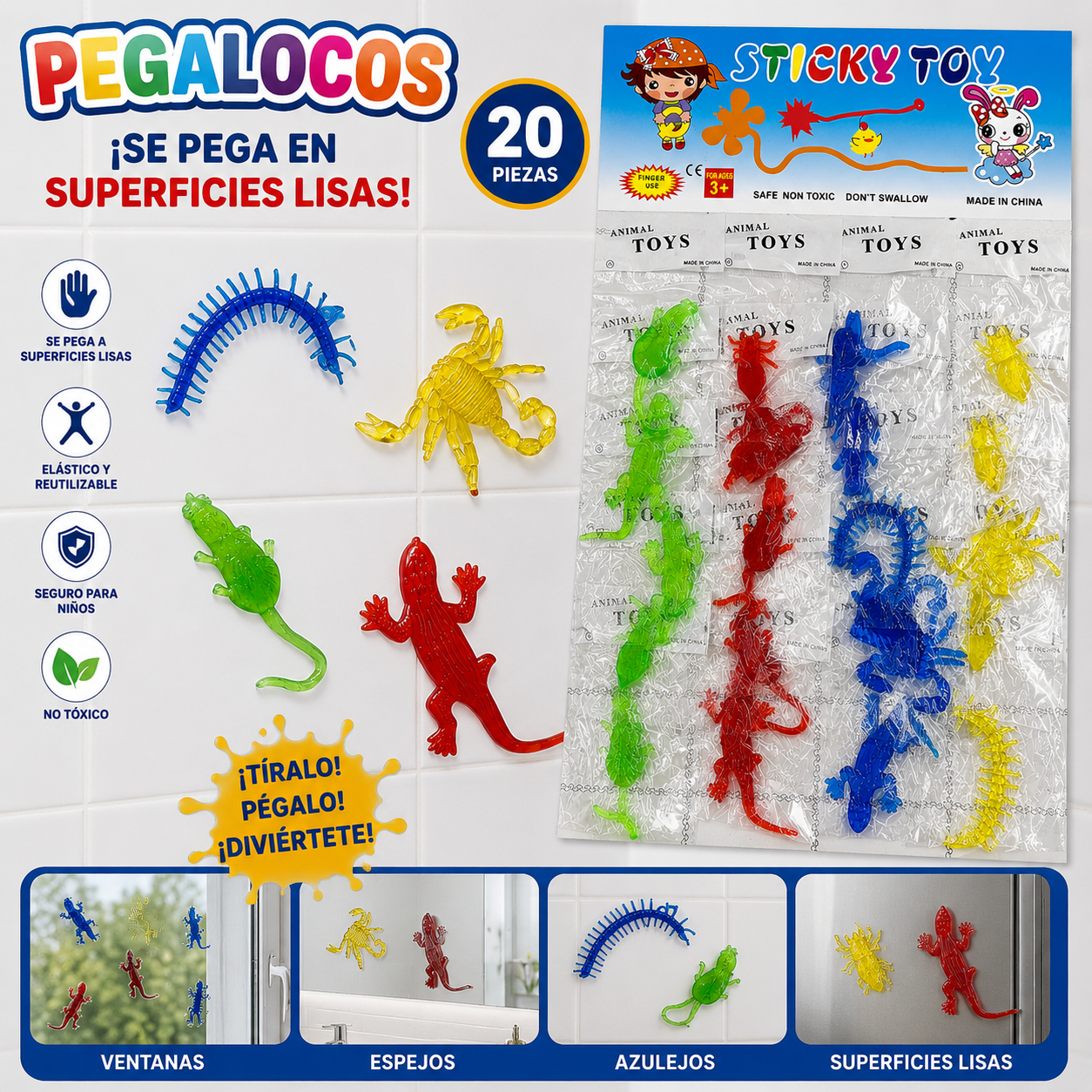 Pegaloco de animales colores x20 unid. (74F-15)