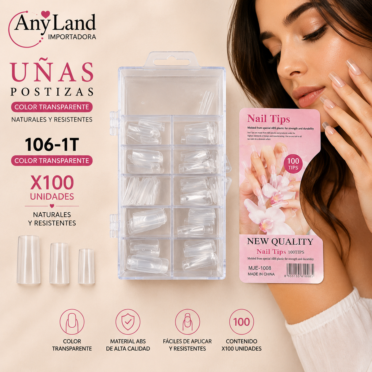 Uñas enteras transparente x100 (106-1T)