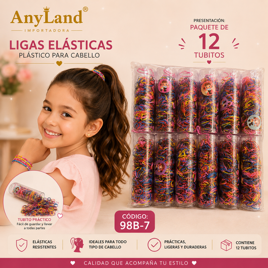 Ligas elasticas plásticas peq. suave en tubo para cabello X 12 tubitos (98B-7)