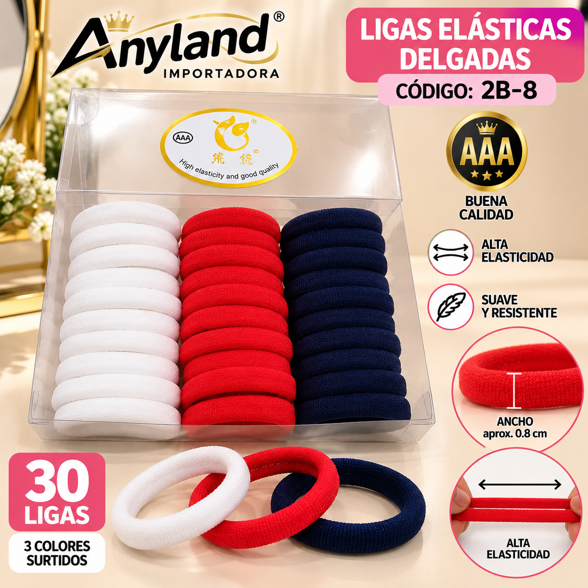 Ligas elásticas color Tommy de 0,80cm de ancho  caja x30 unidades (2B-8)