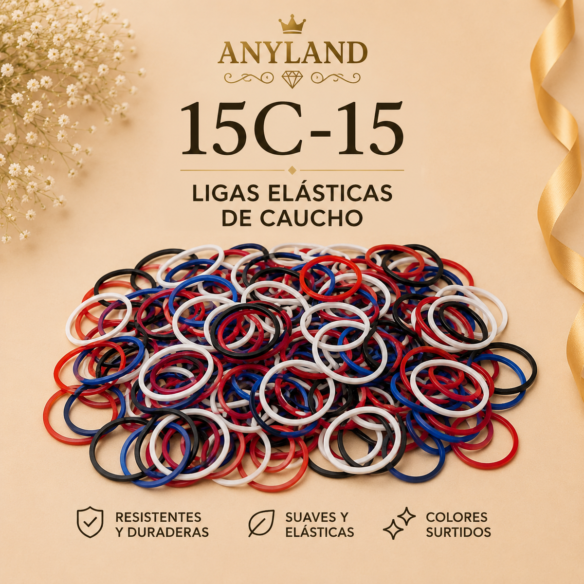 Ligas de caucho color Tommy por 12 paquetes (15C-15)