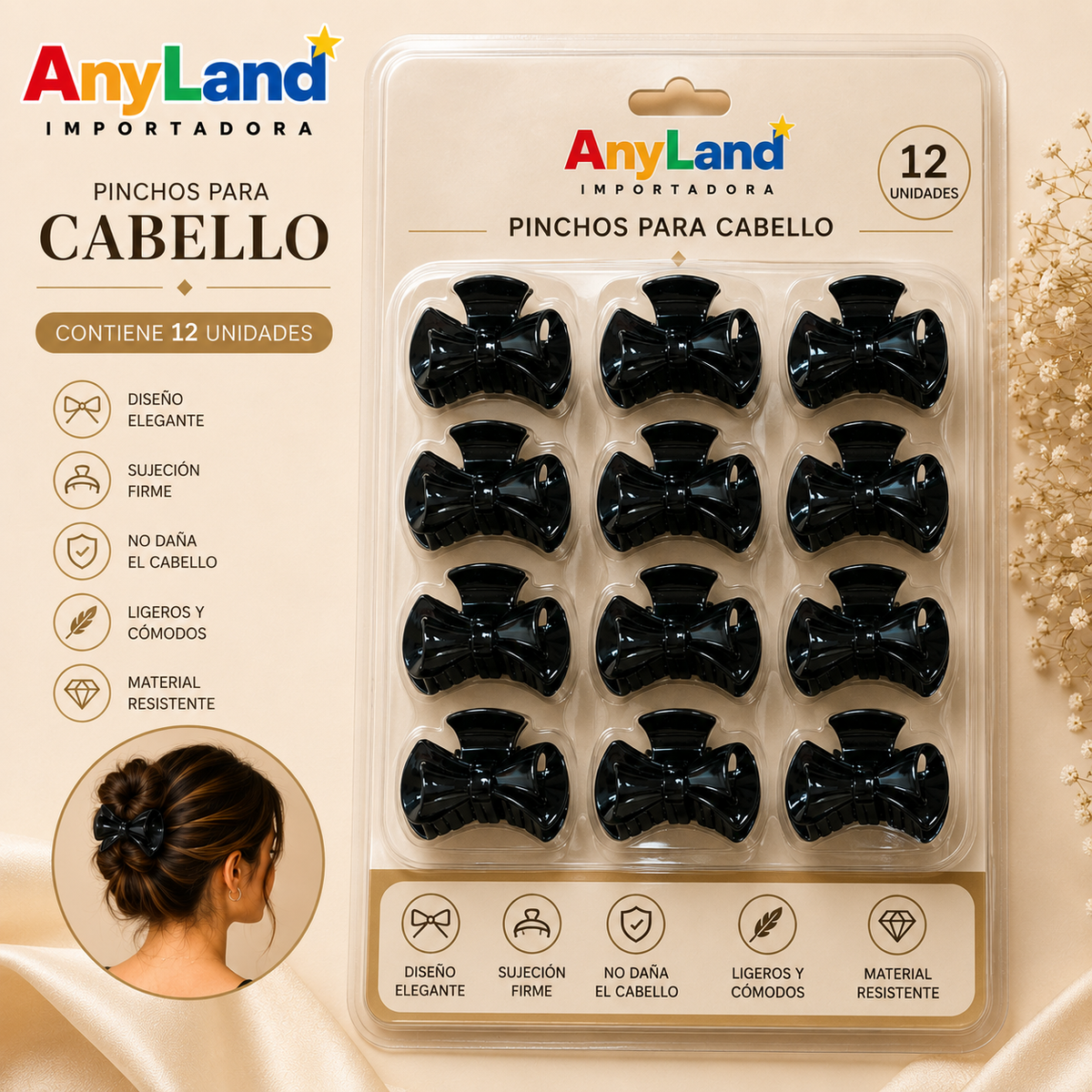 Pinchos negro pequeño x 12 unidades (4F-66)