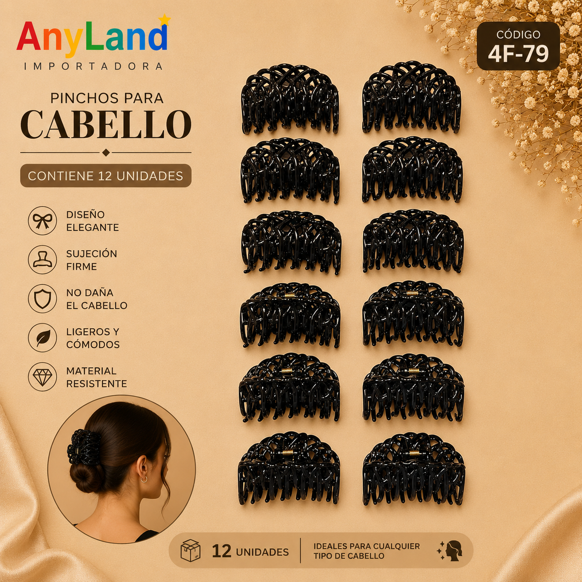 Pinchos negro engomado grande x 12 unidades (4F-79)