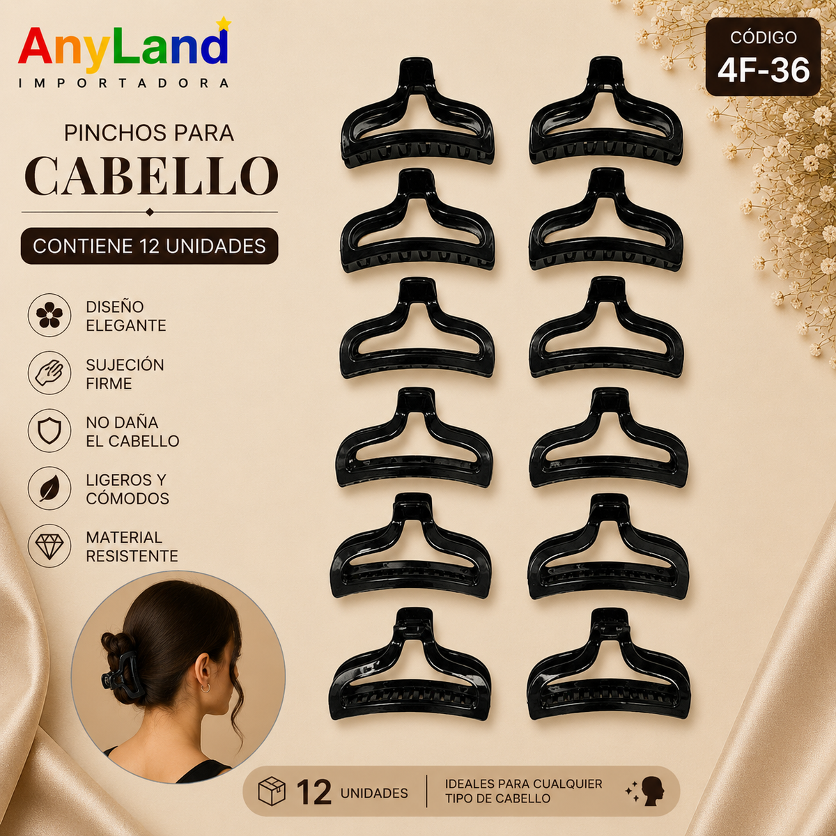 Pinchos negro grande x 12 unidades (4F-36)