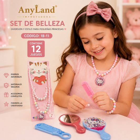 Set de cadena y pulsera + espejo y peinilla para niñas x12 set (1B-11)