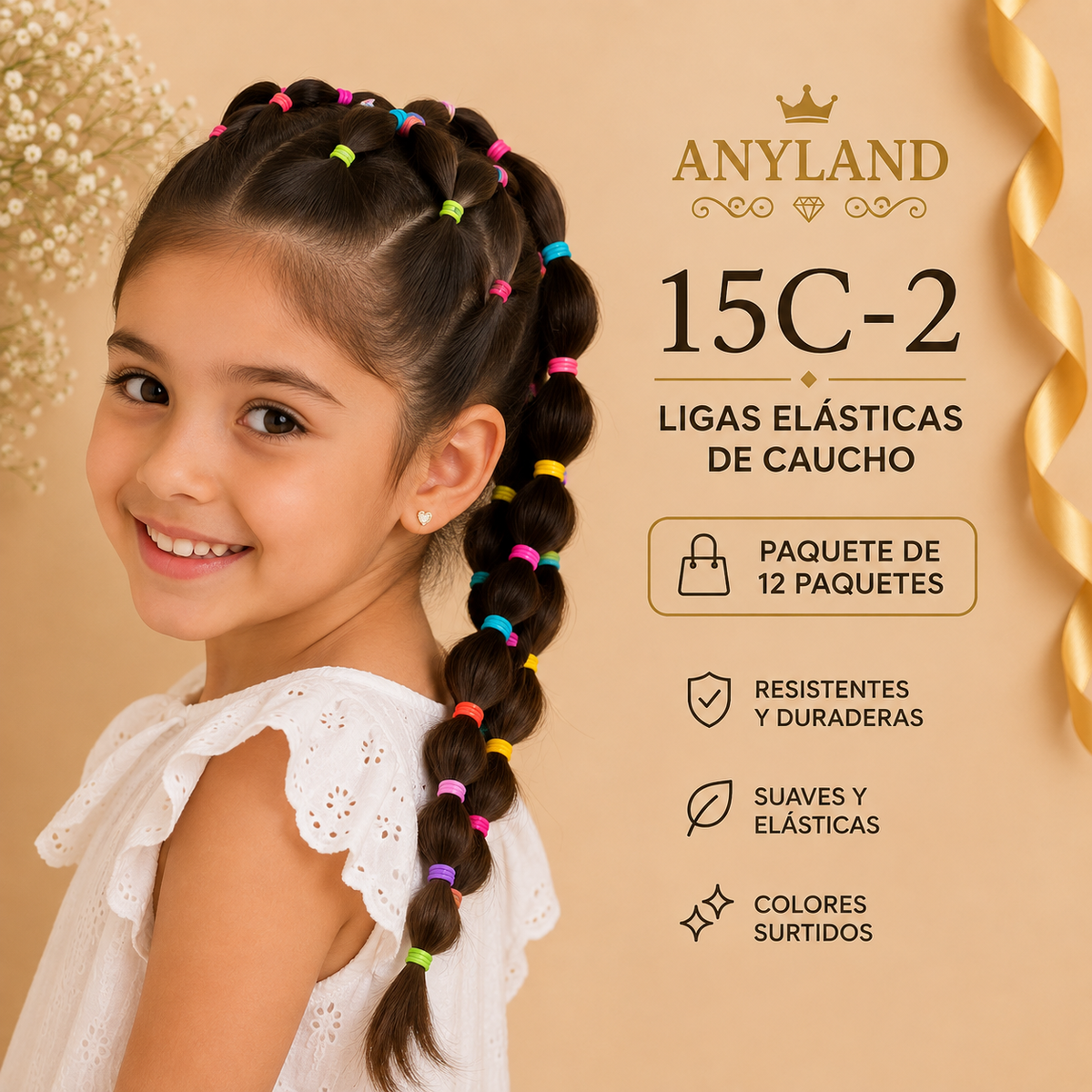 Ligas de caucho colores funda por 12 paquetes (15C-2)