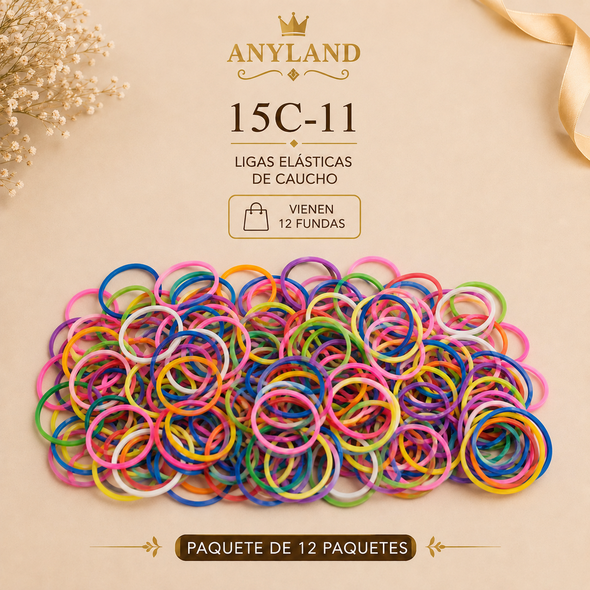 Ligas de caucho colores funda por 12 paquetes (15C-11)