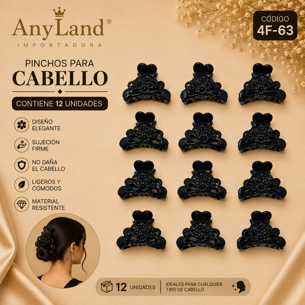 Pinchos negro pequeño x12 unidades (4F-63)