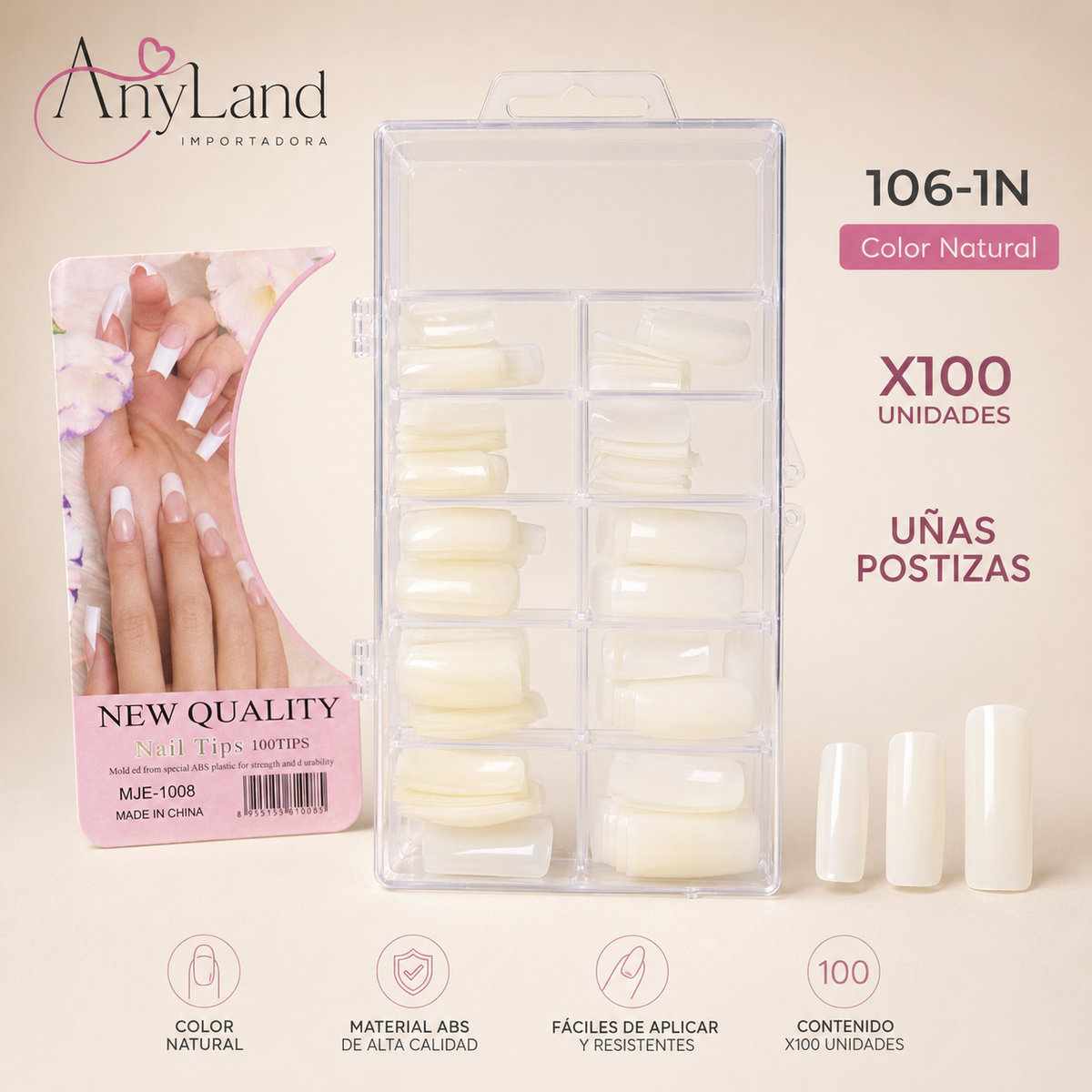 Uñas enteras color naturales x100 (106-1N)