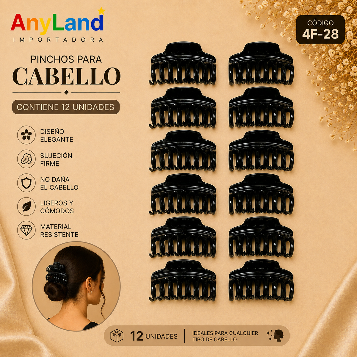 Pinchos negro grande x 12 unidades (4F-28)