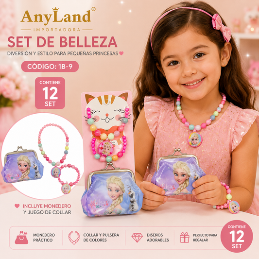 Set de cadena y pulsera + monedero  para niñas x 12 set (1B-9)