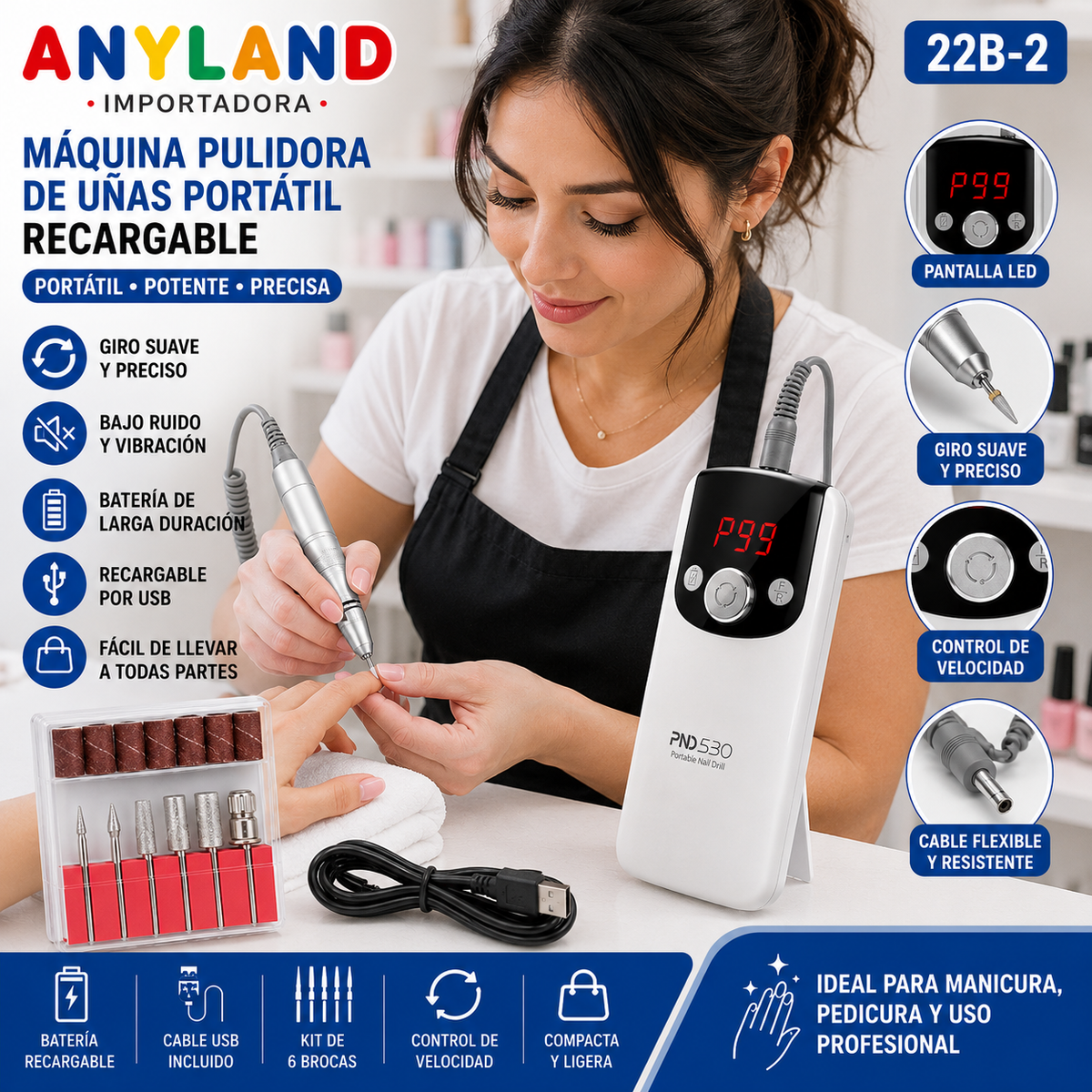 Pulidor de uña eléctrico portátil profesional PND530 (22B-2)