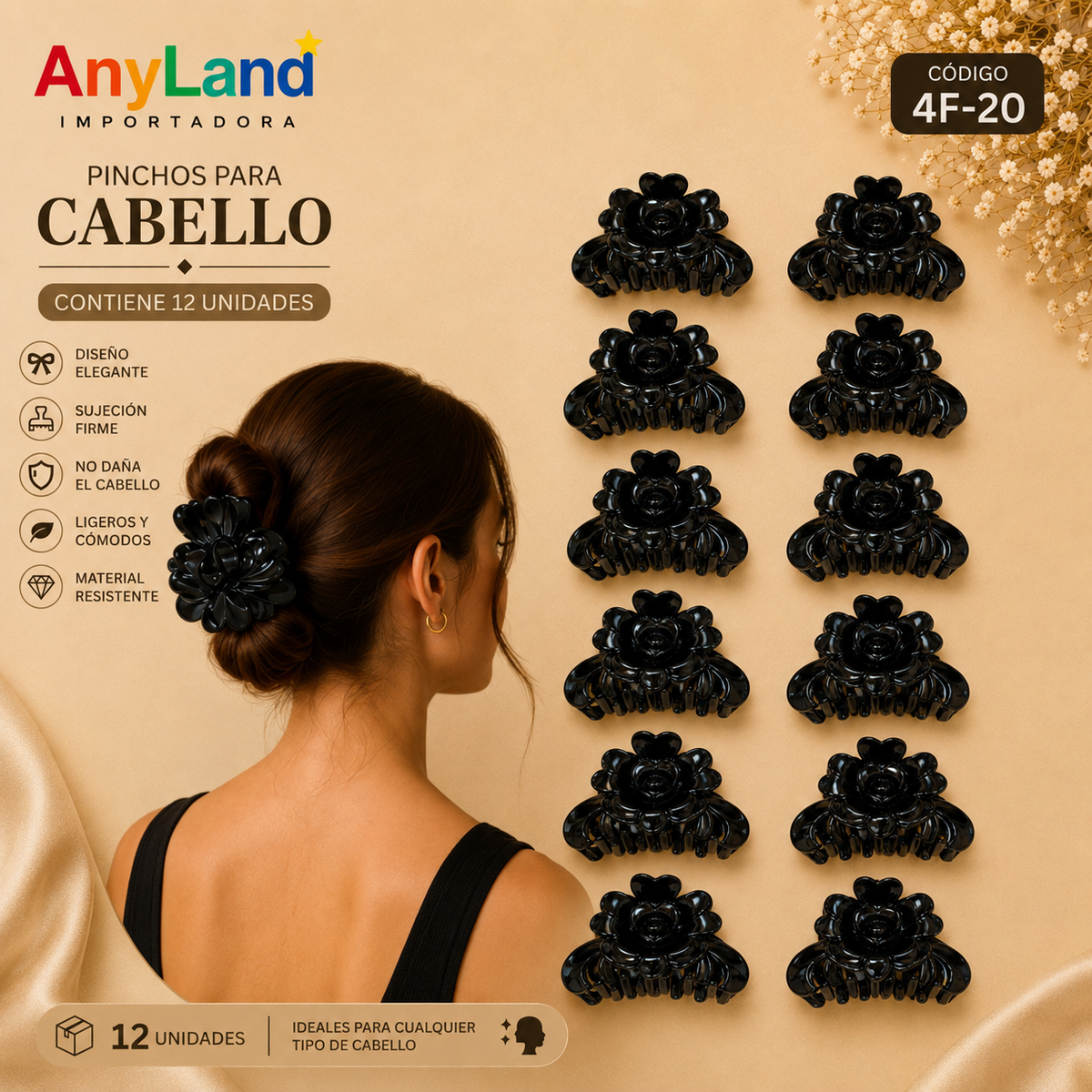 Pinchos negro grande x 12 unidades (4F-20)