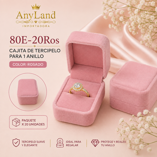 Cajita de terciopelo cuadrada paq x 20 unid. para 1 anillo 80E-20Ros