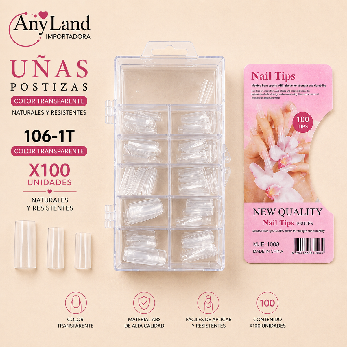 Uñas enteras transparente x100 (106-1T)