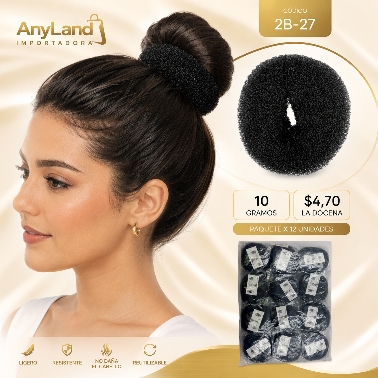 Donas negras pequeñas 10gr para cabello paquete x12 und (2B-27)
