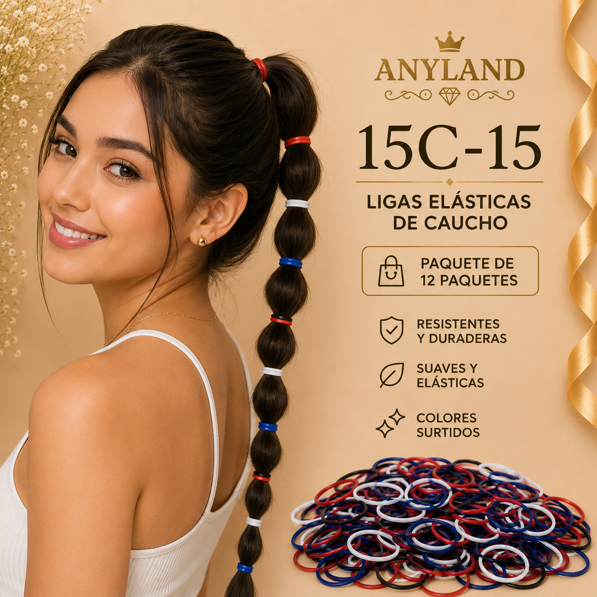 Ligas de caucho color Tommy por 12 paquetes (15C-15)