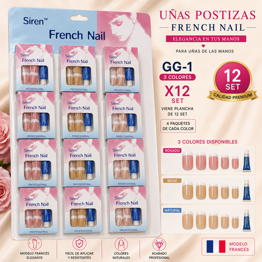 Uñas postizas frances blister x12 3 colores surtido (GG-1)
