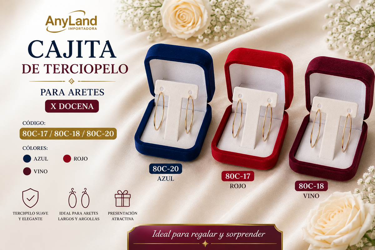Cajita de terciopelo cuadrada para aretes x12 (80C-17-18-20)