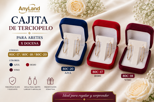 Cajita de terciopelo cuadrada para aretes x12 (80C-17-18-20)