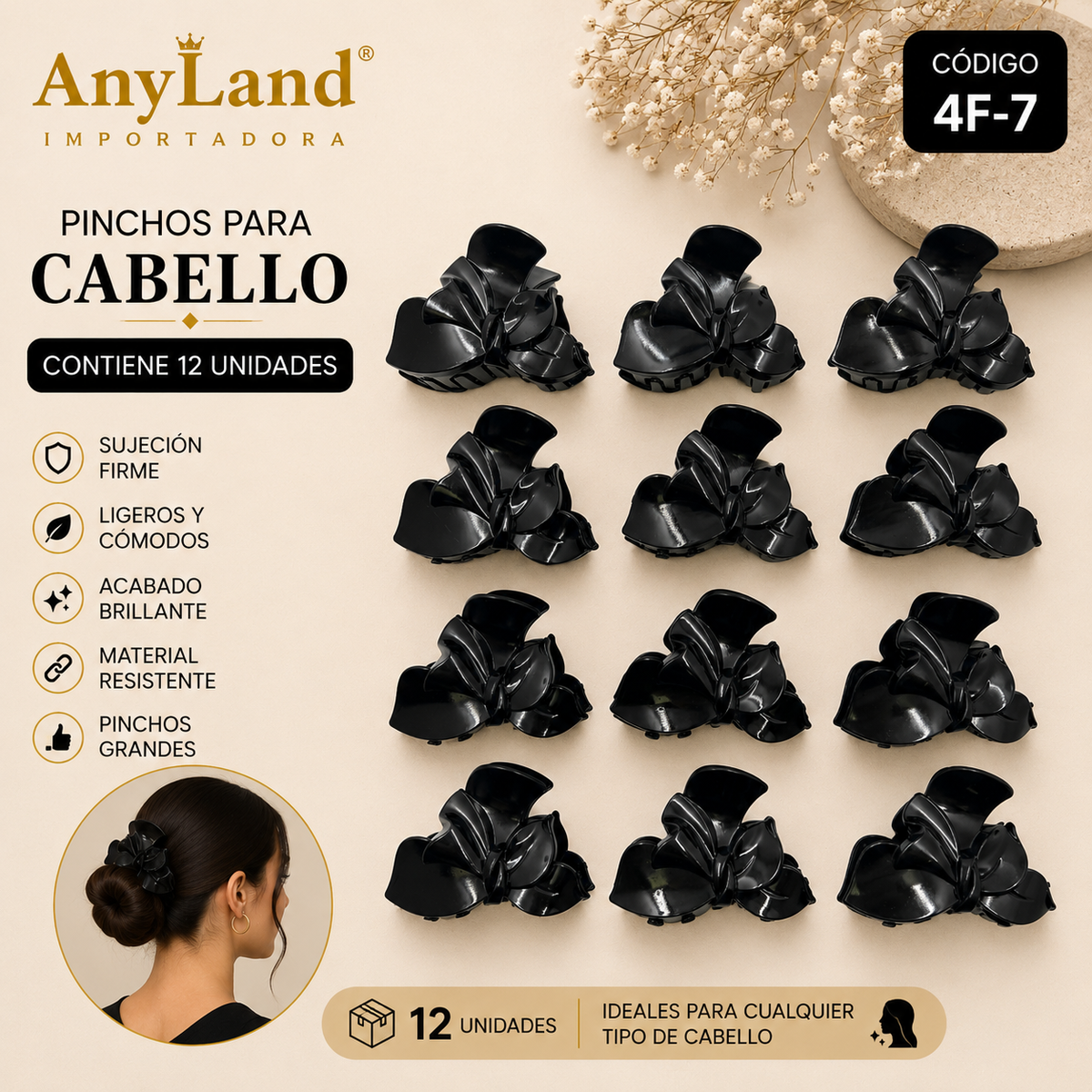 Pinchos negro grande x 12 unidades (4F-7)