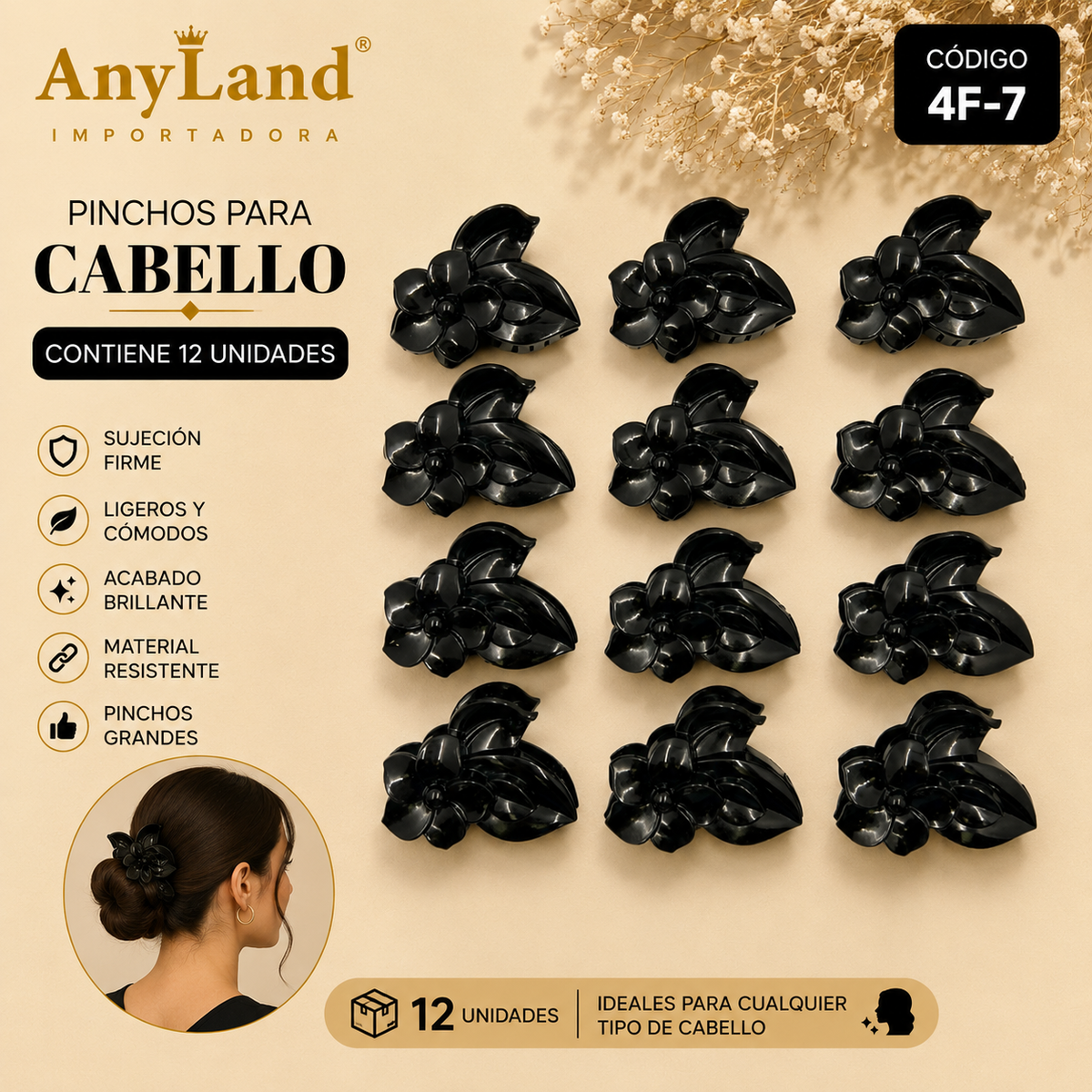 Pinchos negro grande x 12 unidades (4F-7)