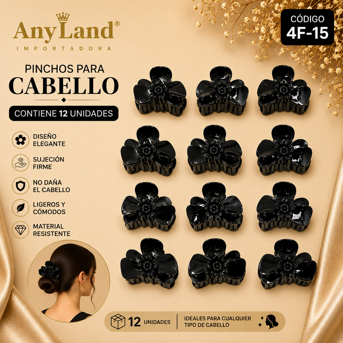Pinchos negro grande x 12 unidades (4F-15)