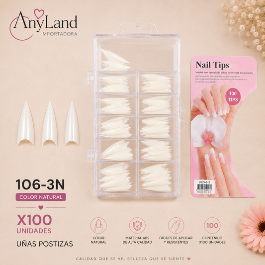 Uñas enteras color natural x100 (106-3N)