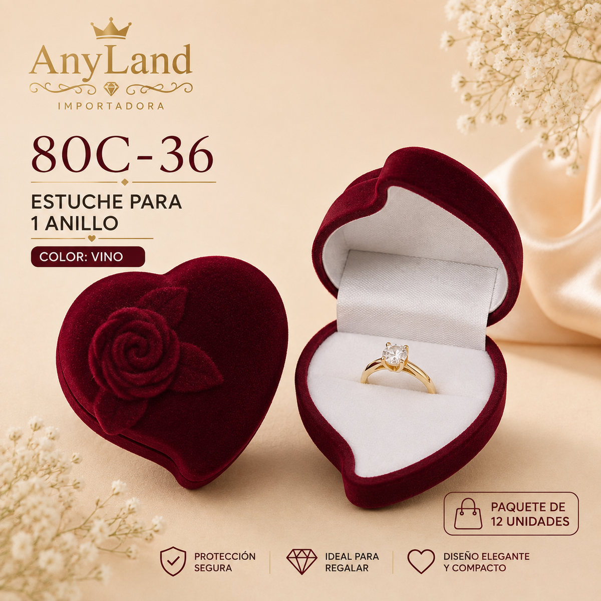 Cajita de gamuza para 1 anillo de corazón x12 (80C-34-36)