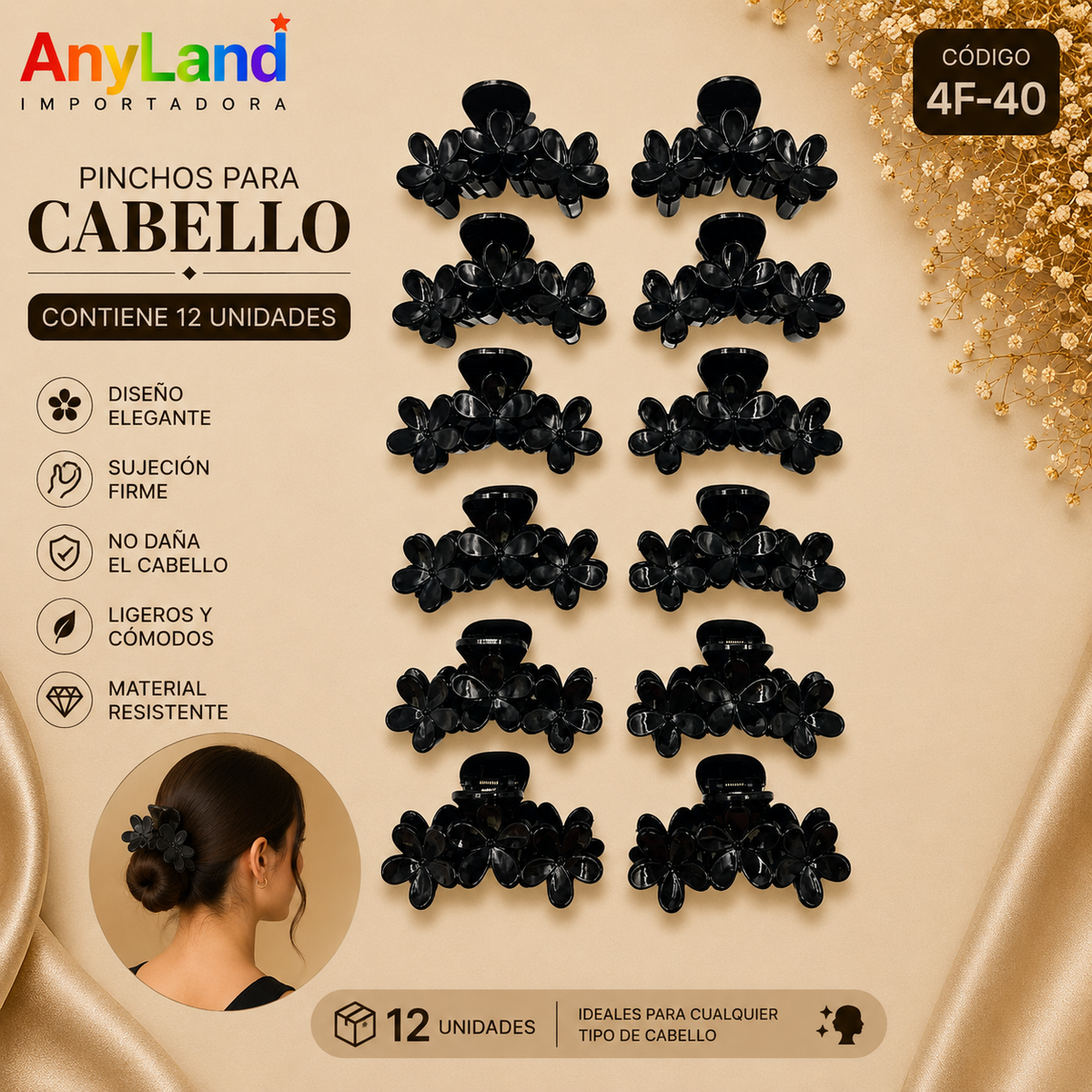 Pinchos negro x 12 unidades (4F-40)