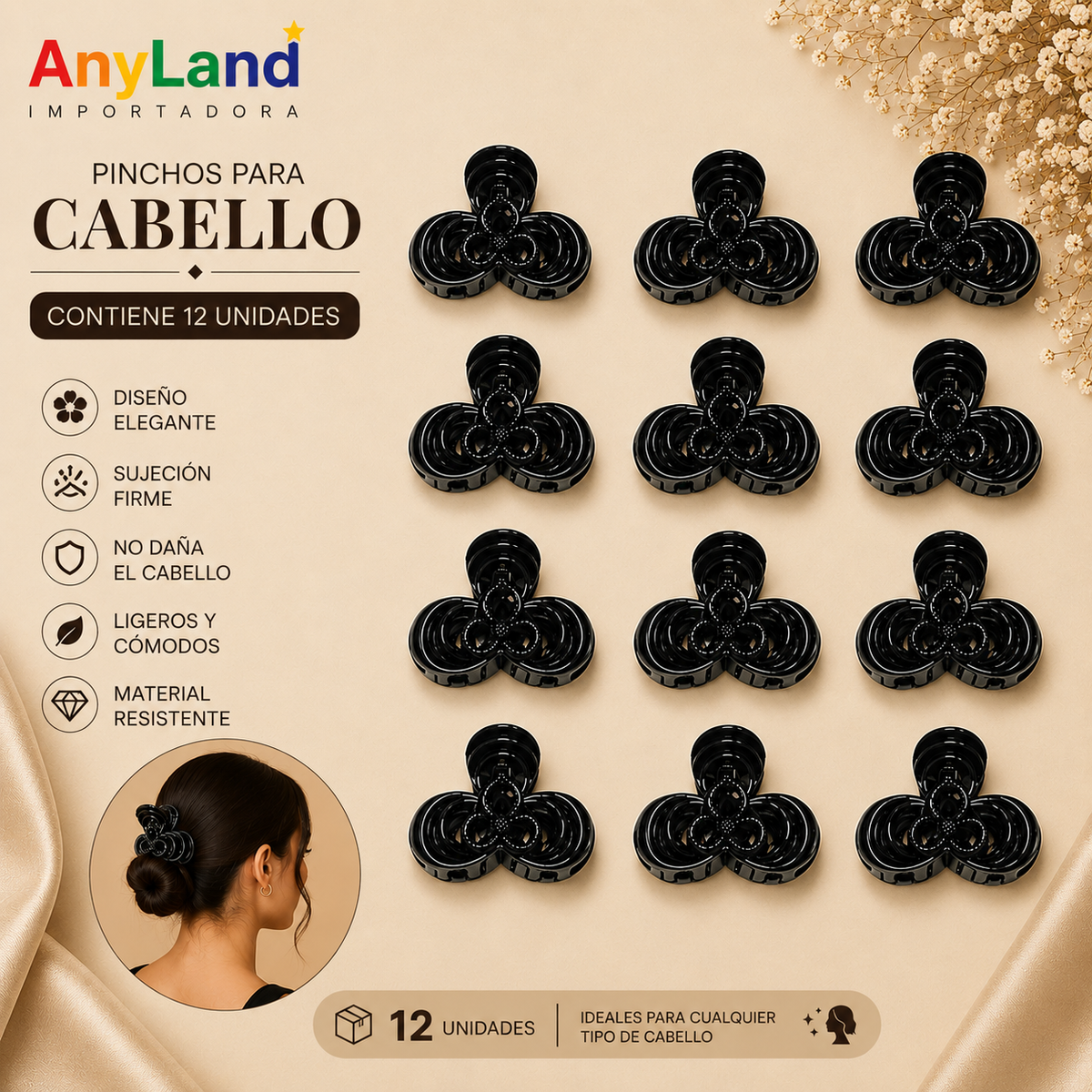 Pinchos negro pequeño x 12 unidades (4F-59)