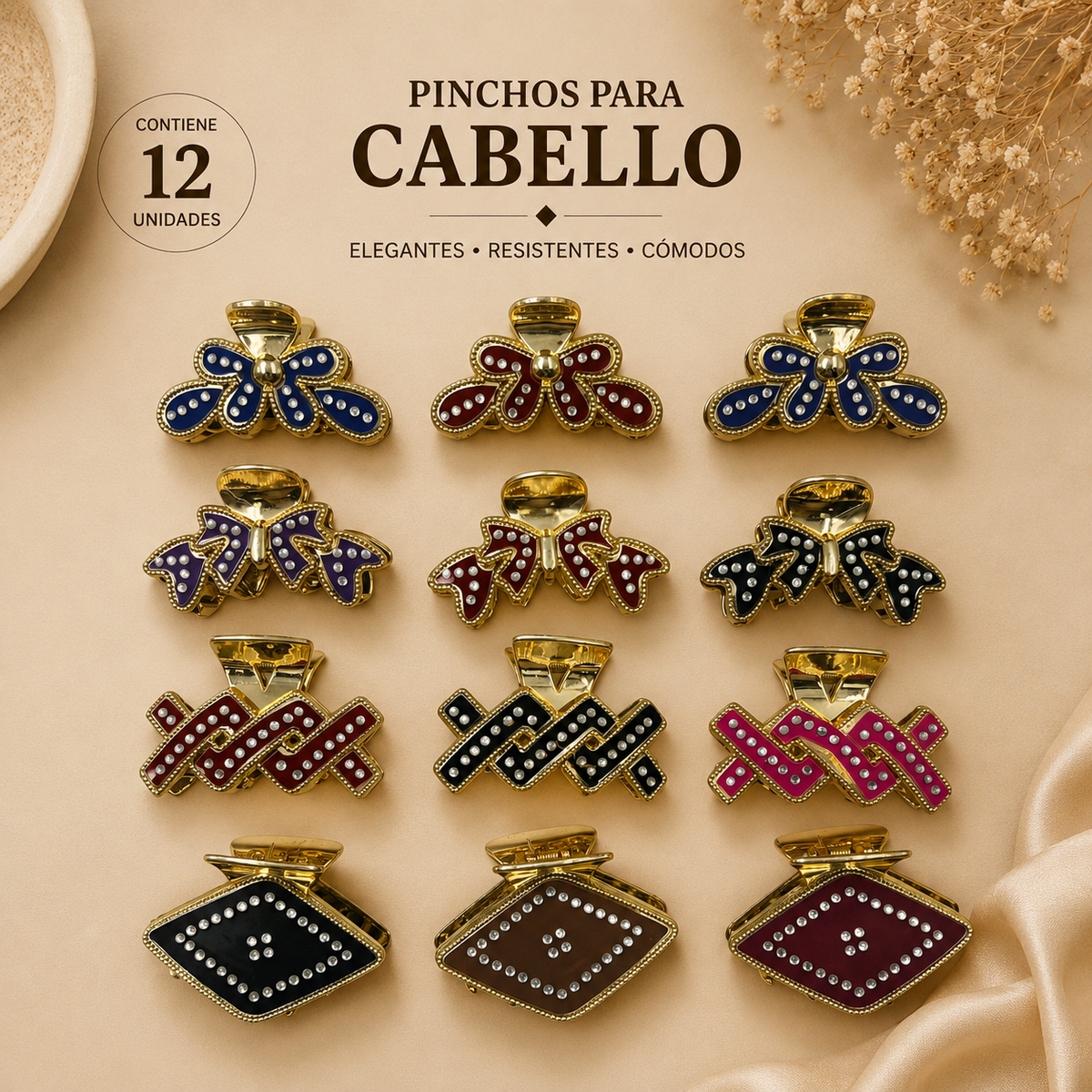 Pinchos surtidos dorados grandes x 12 unidades (4-672)