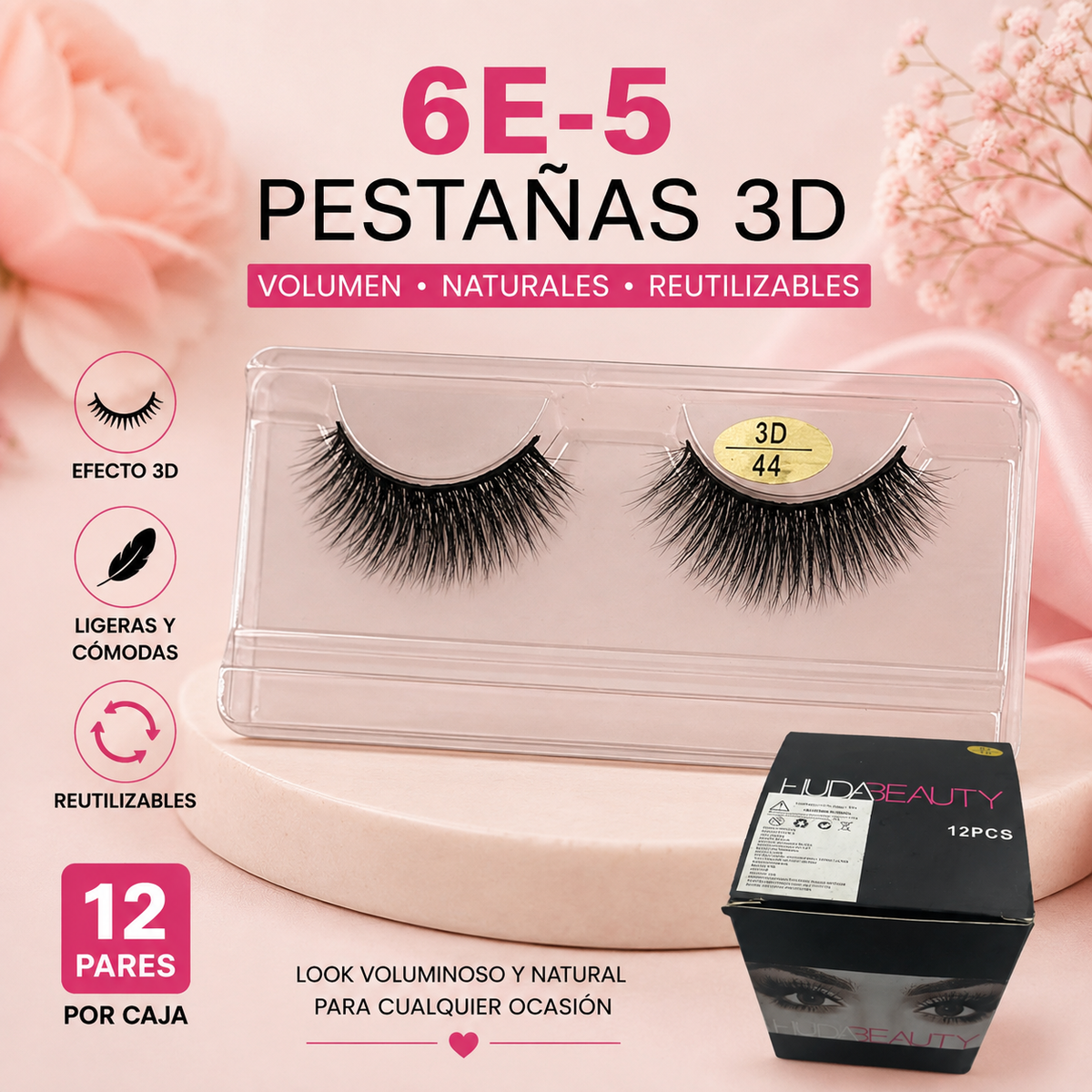 Pestañas postizas entera 3D Huda Beauty x C x 12 pares (6E-5)
