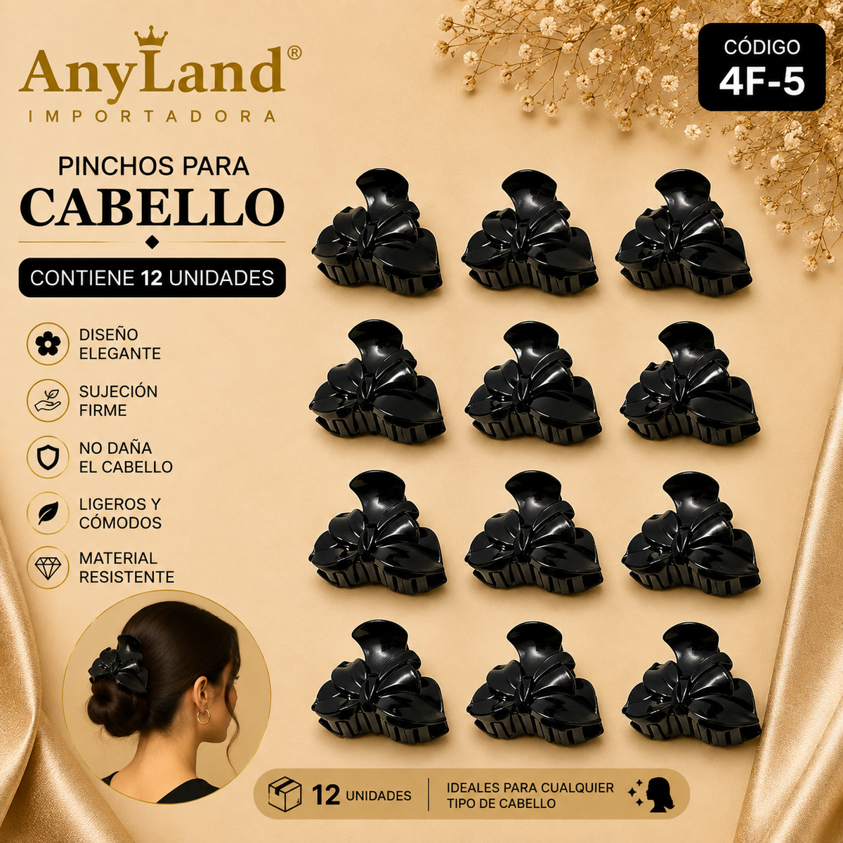 Pinchos negro grande x 12 unidades (4F-5)