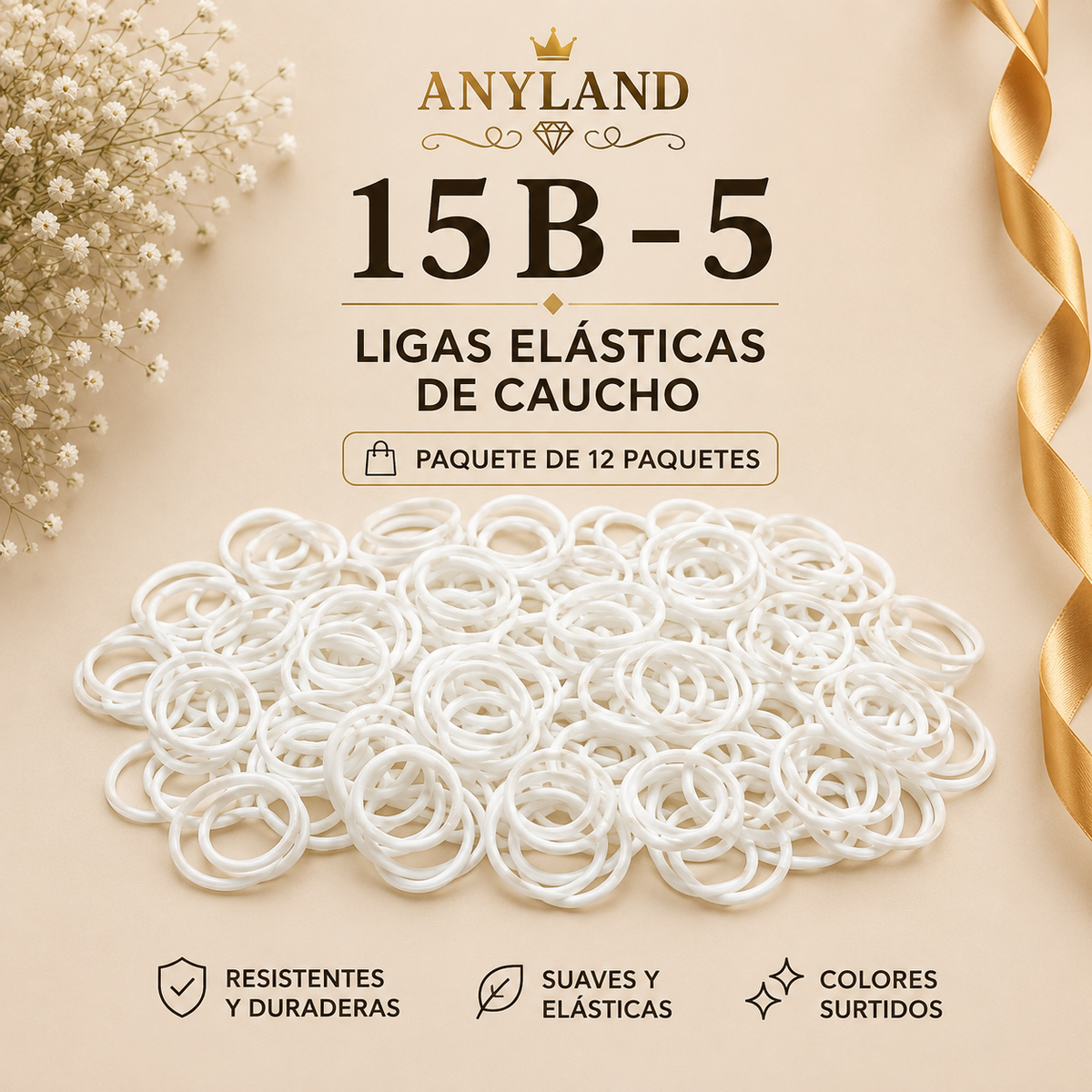 Ligas de caucho para cabello blanco por 12 paquetes (15B-5)