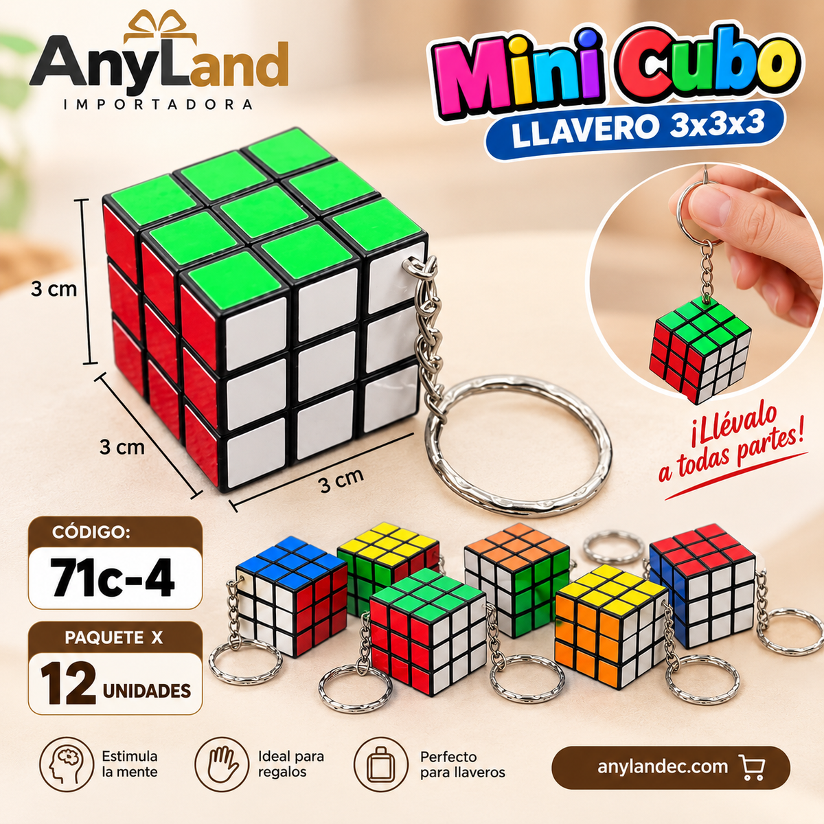 Paquete x docena cubo llavero 3x3 (71C-4)