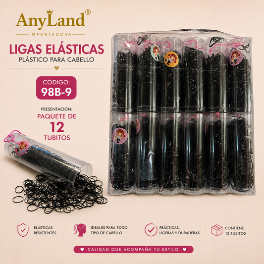 Ligas elasticas plásticas peq. suave en tubo para cabello X 12 tubitos (98B-9)