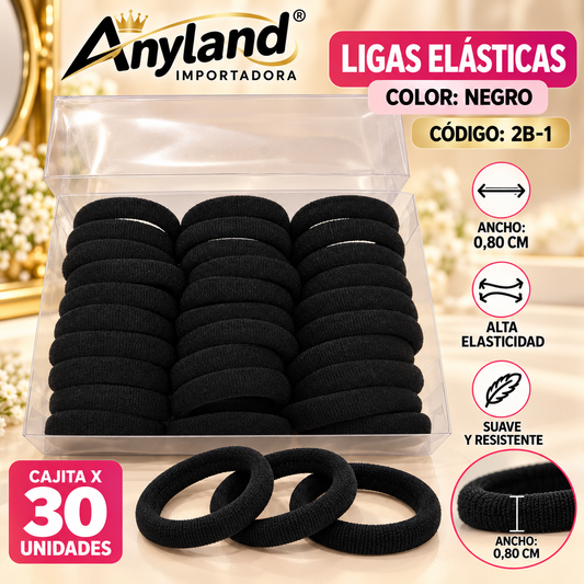 Ligas elásticas negro de 0,80 cm de ancho  caja x30 unidades (2B-1)