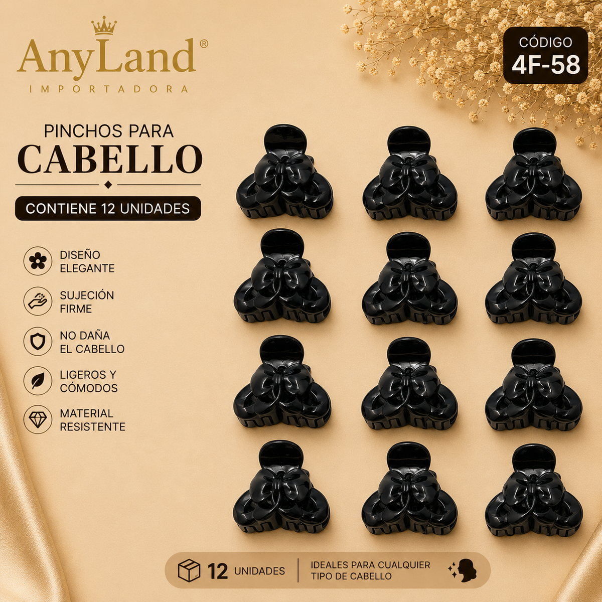 Pinchos negro pequeño x12 unidades (4F-58)