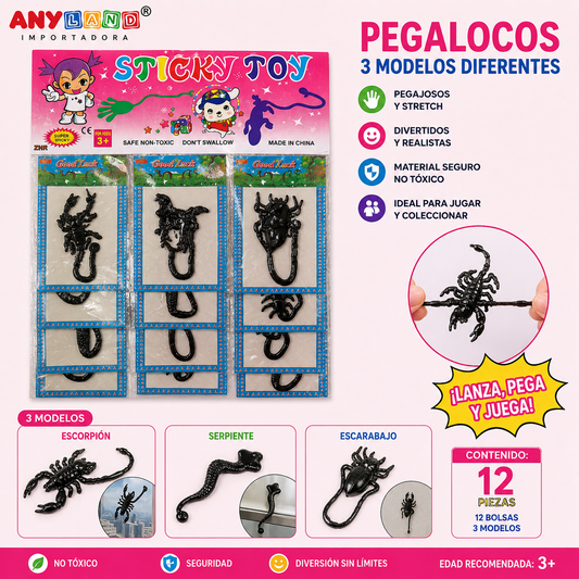 Pegaloco negro de animales  x12 unid. (74F-9)