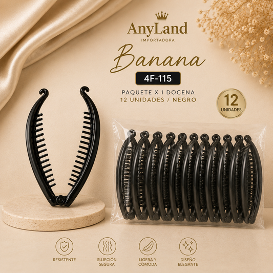 Banana negro grande para cabello por docena (4F-115)