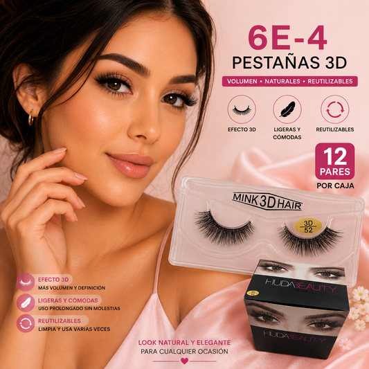 Pestañas postizas enteras 3D Huda Beauty caja x 12 pares (6E-4)