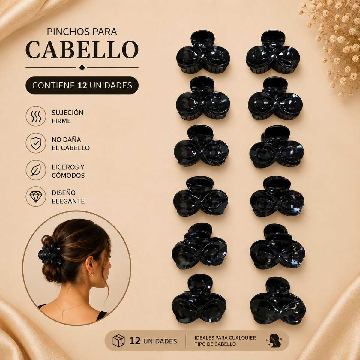 Pinchos negro grande x 12 unidades (4F-38)