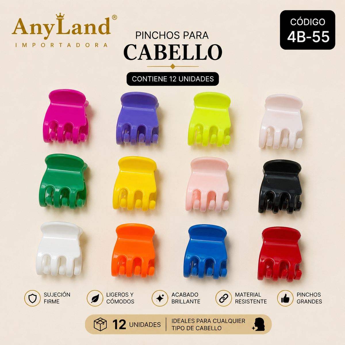 Pinchos Econ. de colores grandes x 12 unidades (4B-55)