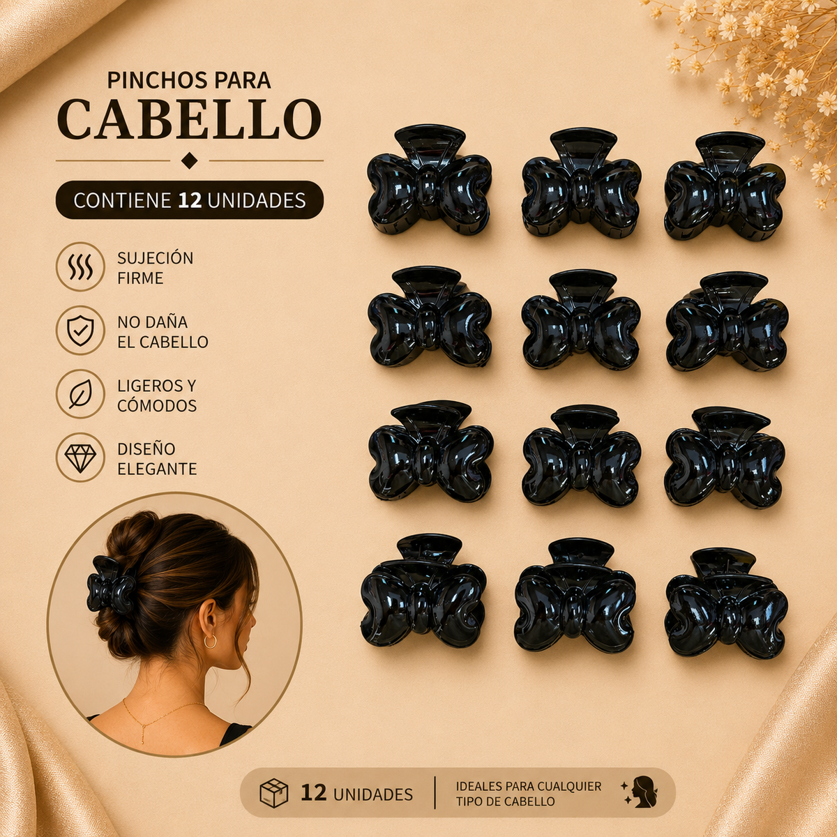 Pinchos negro pequeño x 12 unidades (4F-54)